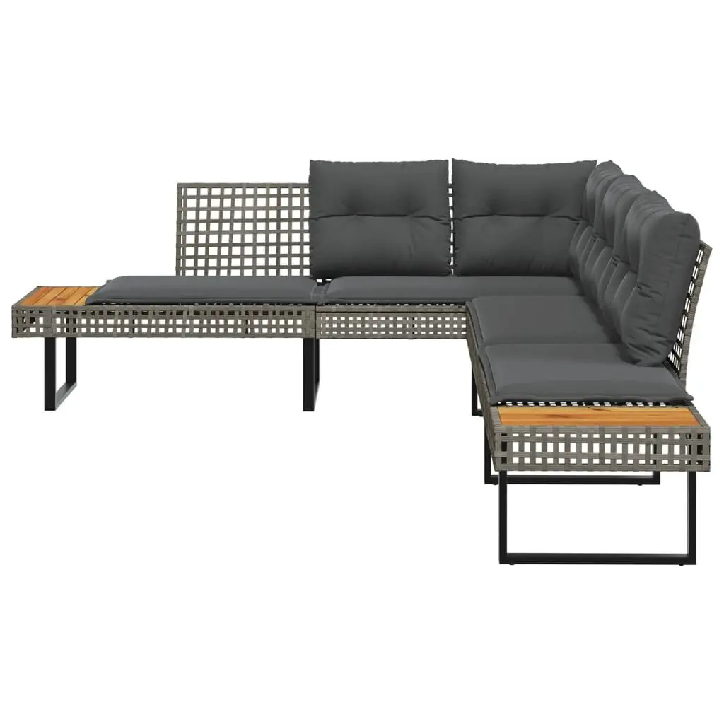 L-Shaped Garden Sofa Set Cushions Grey Poly Rattan Outdoor Patio Furniture