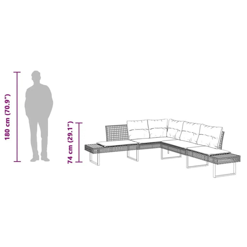 L-Shaped Garden Sofa Set Cushions Grey Poly Rattan Outdoor Patio Furniture