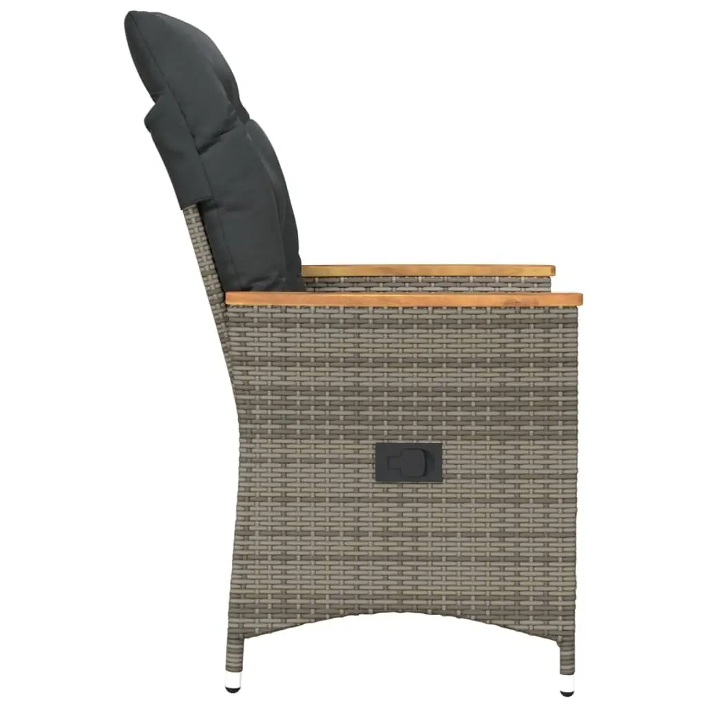 Outdoor Reclining Garden Chairs Adjustable Grey Poly Rattan 2 Piece with Cushions