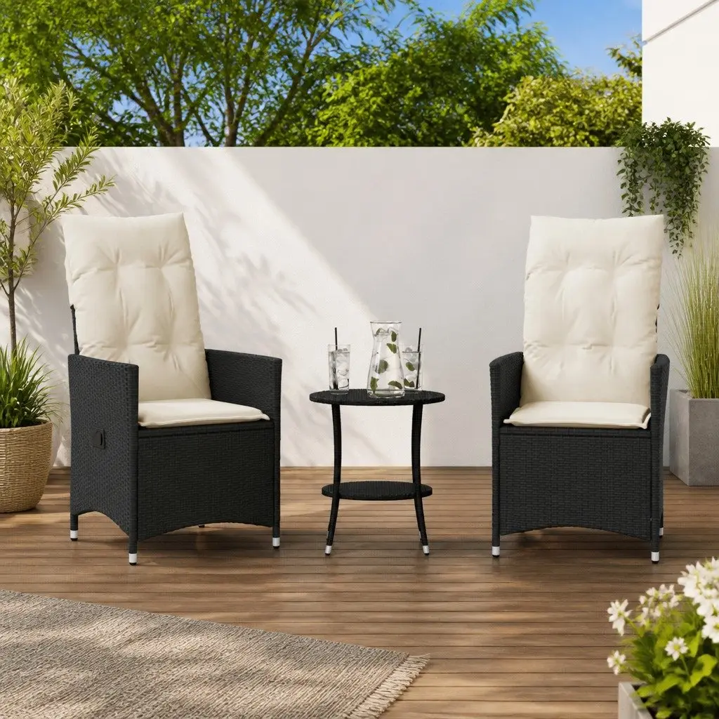 Bistro Set 3 Piece Outdoor Garden Furniture Patio Chairs Table Black
