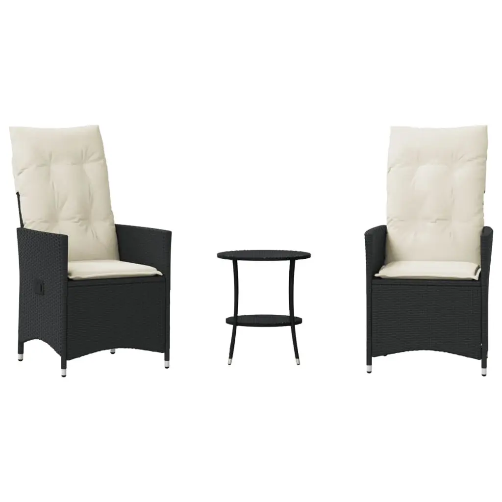 Bistro Set 3 Piece Outdoor Garden Furniture Patio Chairs Table Black
