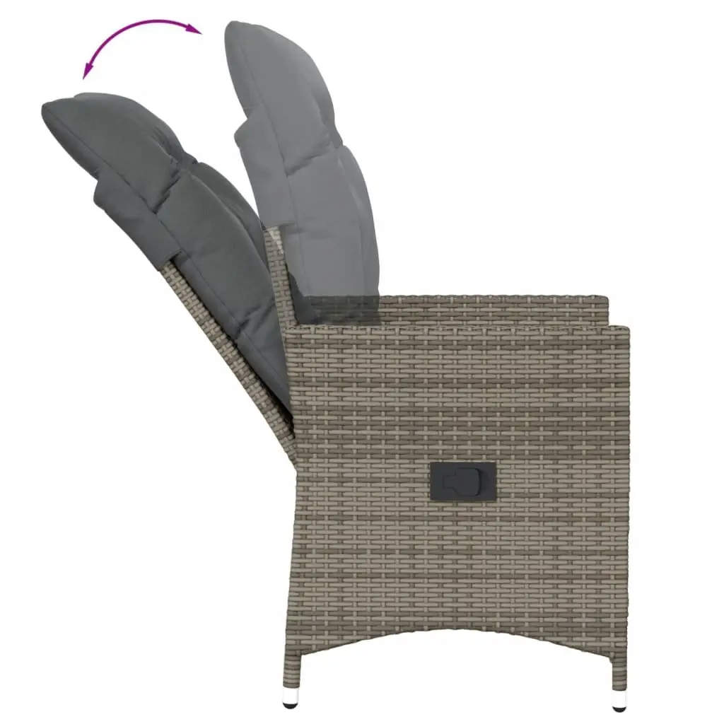 Outdoor Bistro Set 3 Piece Garden Furniture Cushioned Grey Poly Rattan