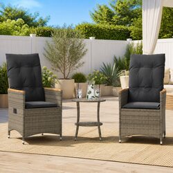 Comfortable 3 Piece Bistro Set - Grey with Cushions