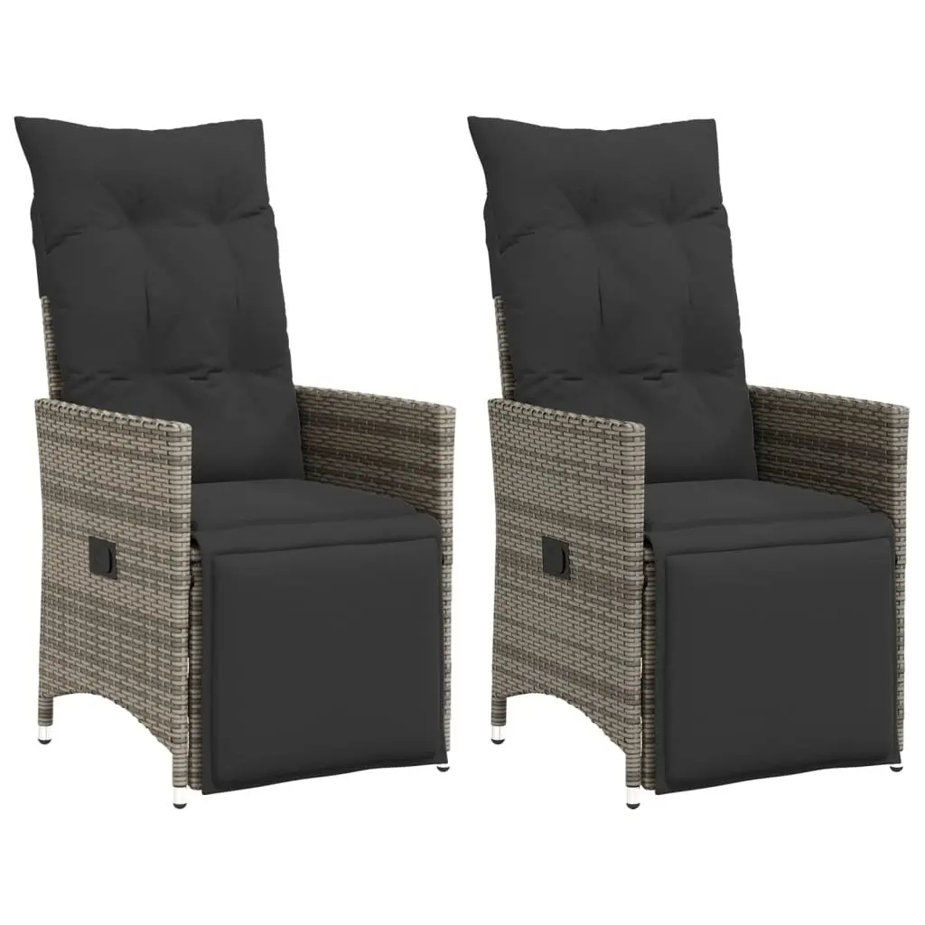 Reclining Garden Chairs Adjustable Backrest 2 pcs Grey with Cushions