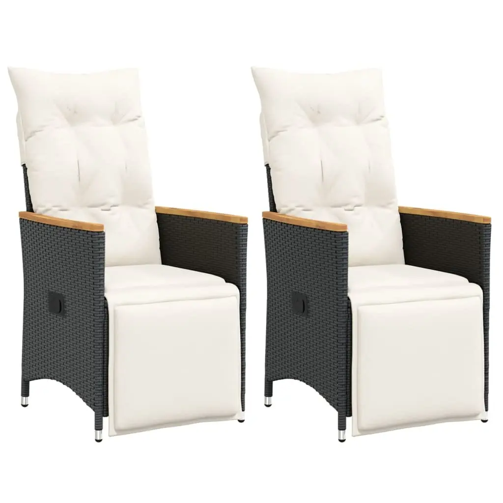 Reclining Garden Chairs Adjustable Black Outdoor Seating 2 Piece with Cushions