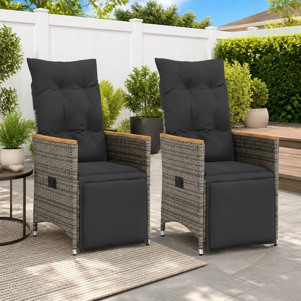 Reclining Garden Chairs Outdoor Seating 2 Piece Adjustable Backrest Footrest Grey