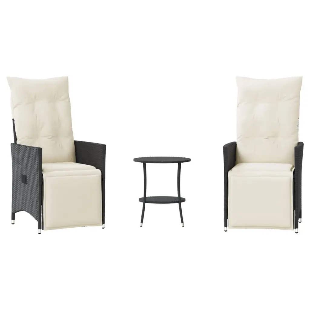 3 Piece Bistro Set with Cushions Black Outdoor Garden Patio Furniture Chat