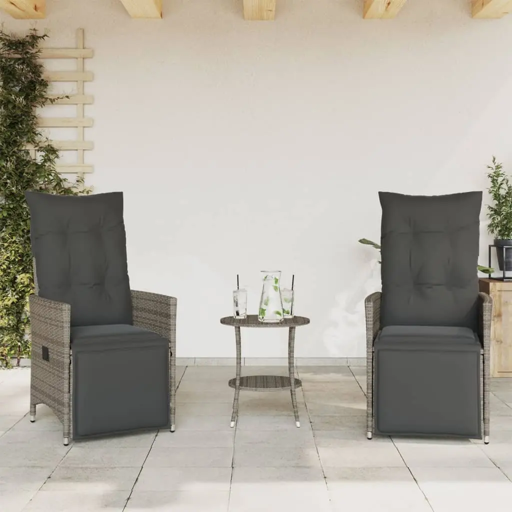3 Piece Bistro Set Outdoor Furniture Adjustable Grey PE Rattan with Cushions