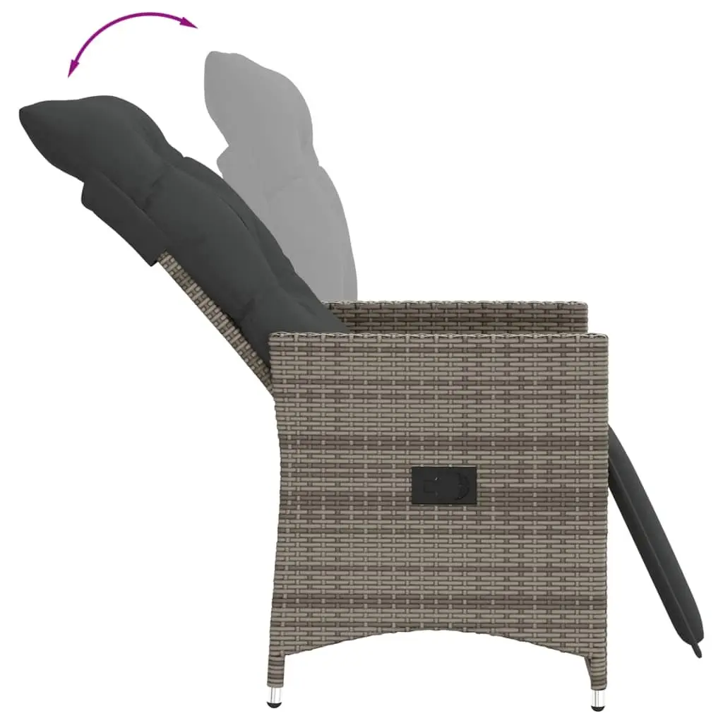 3 Piece Bistro Set Outdoor Furniture Adjustable Grey PE Rattan with Cushions