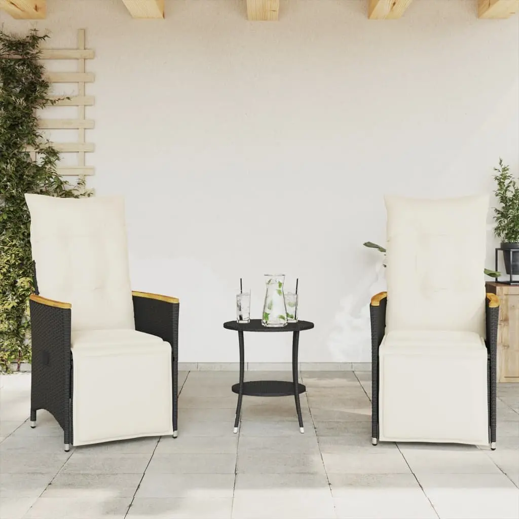 3 Piece Bistro Set Outdoor Garden Furniture Black Poly Rattan Chairs Table