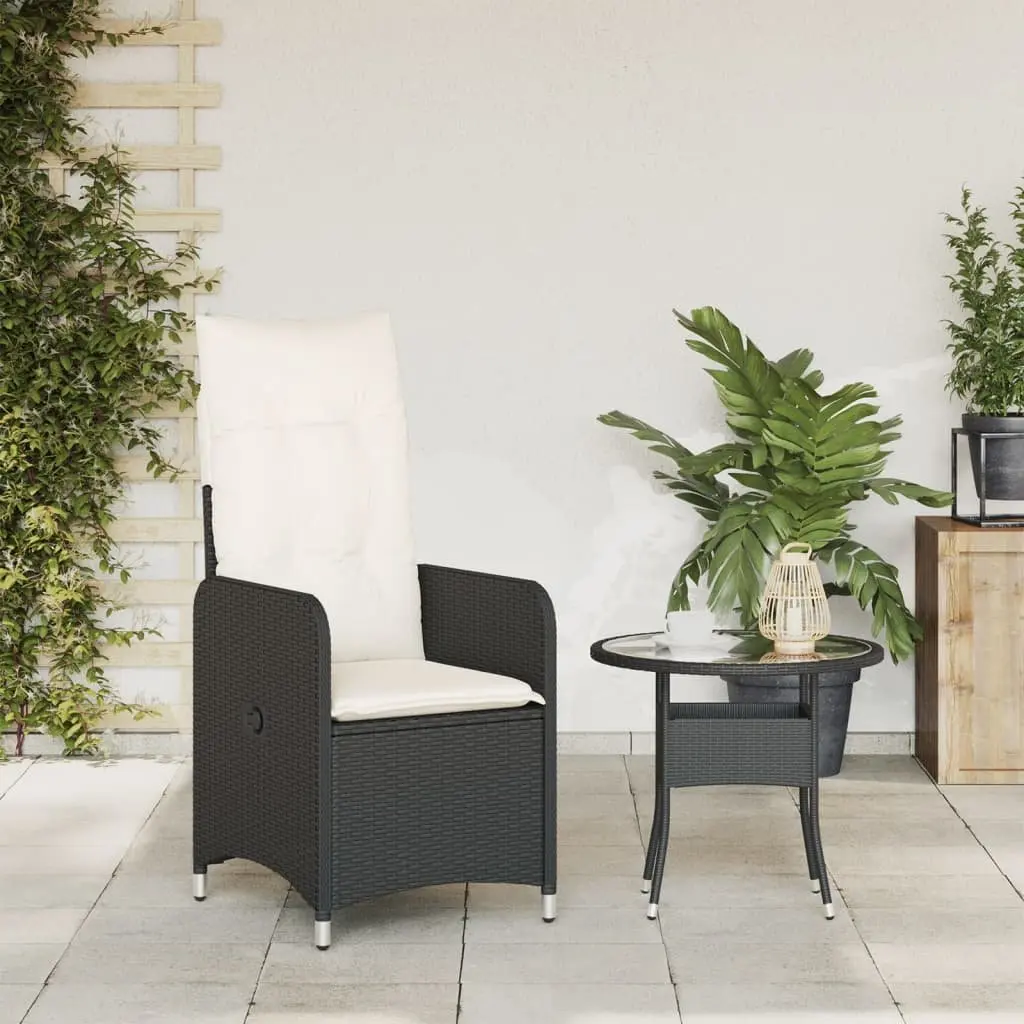 Outdoor Garden Chair Cushioned Recliner Adjustable Backrest Black