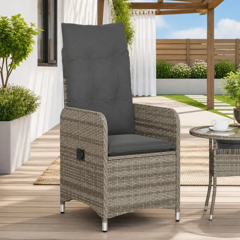 Reclining Garden Chair Adjustable Backrest Grey Cushions Outdoor Seating