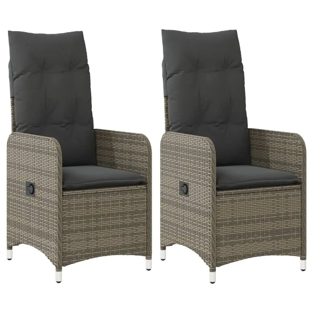 Outdoor Reclining Garden Chairs 2 Piece Set Grey Poly Rattan