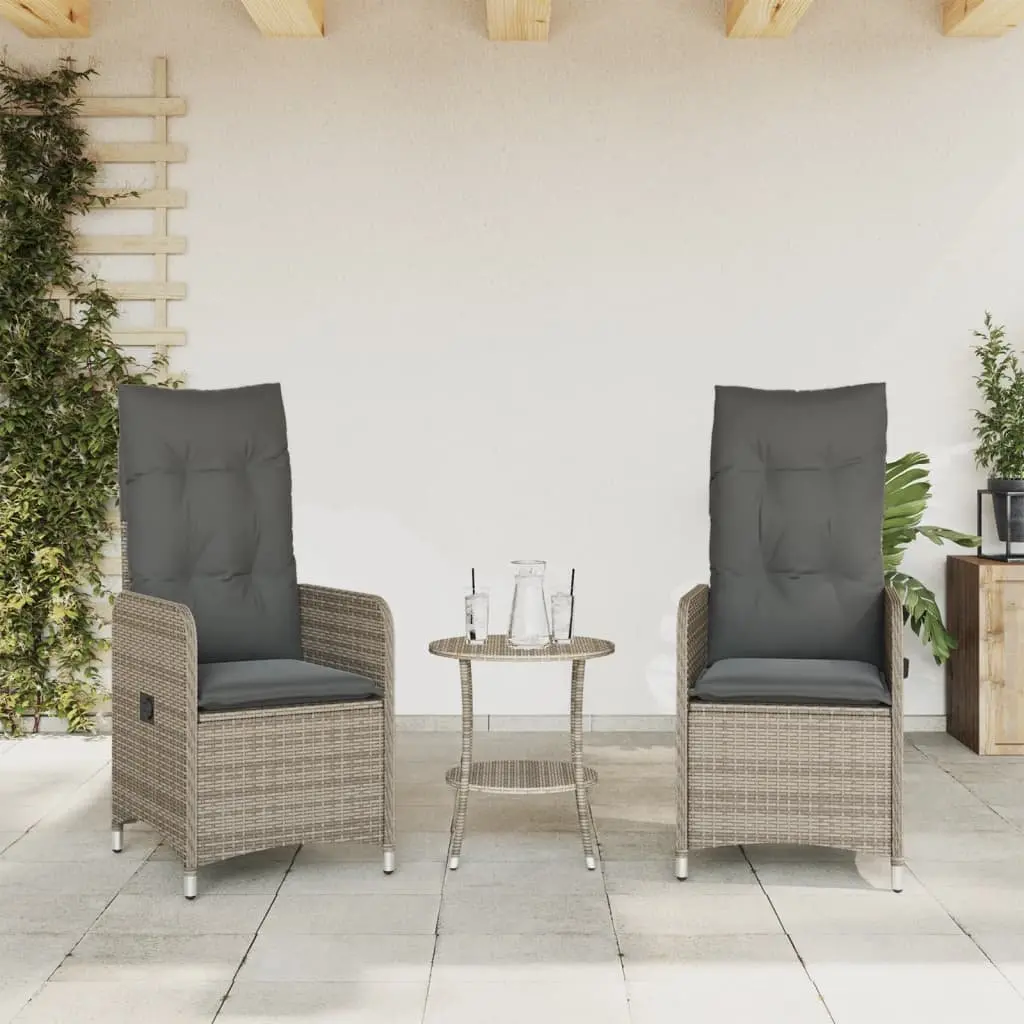 Outdoor Reclining Garden Chairs 2 Piece Set Grey Poly Rattan