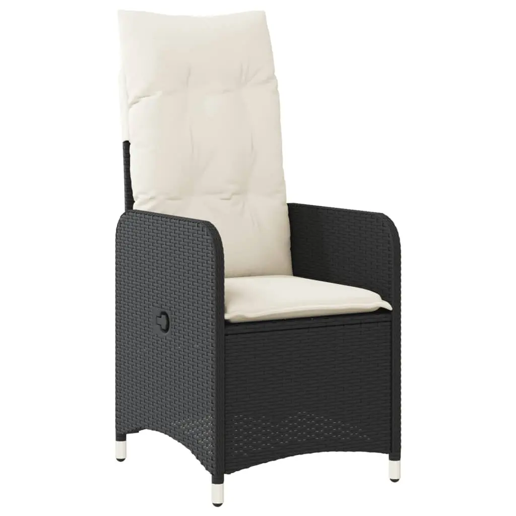Reclining Garden Chairs 2 pc Set with Table Black Poly Rattan Outdoor Seating
