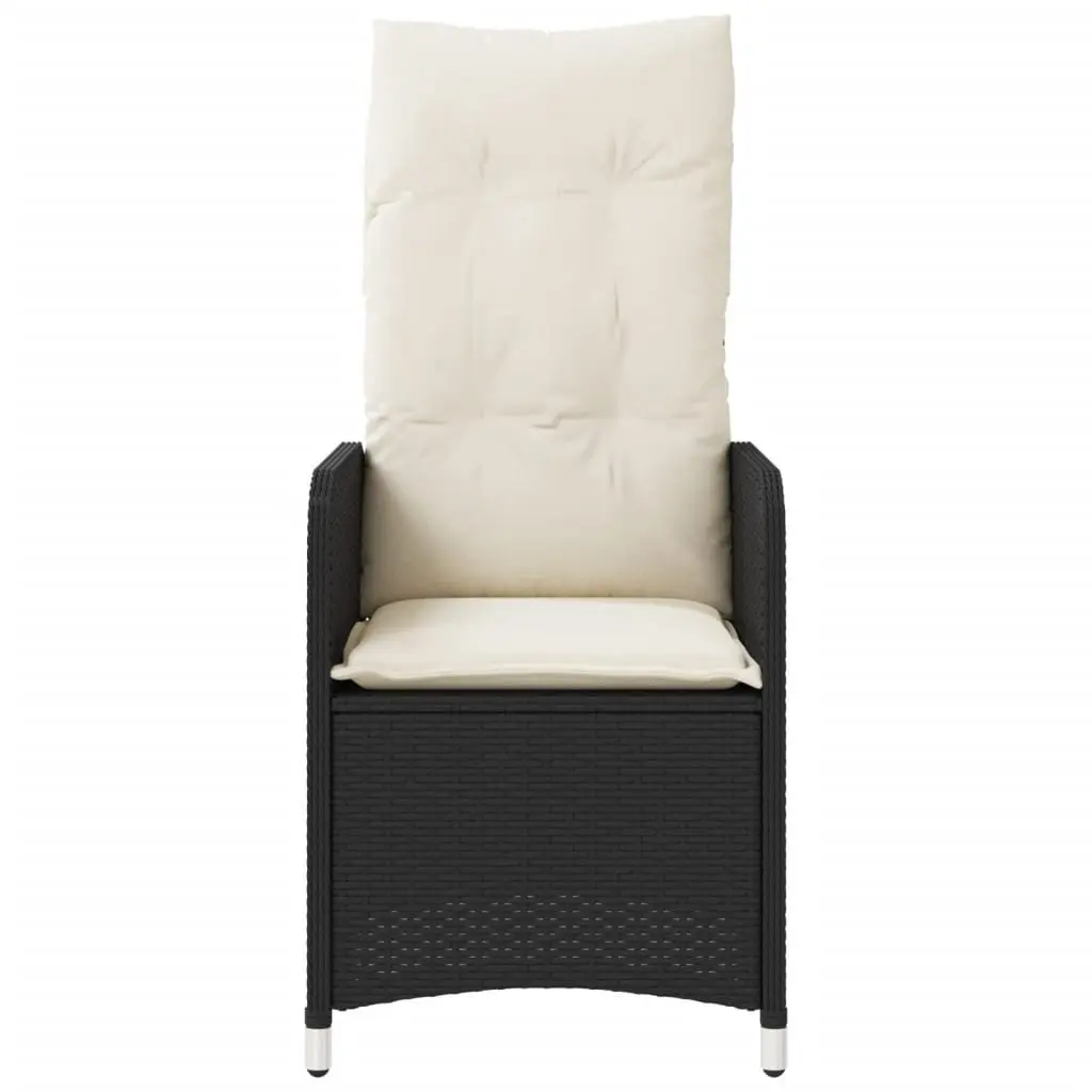 Reclining Garden Chairs 2 pc Set with Table Black Poly Rattan Outdoor Seating