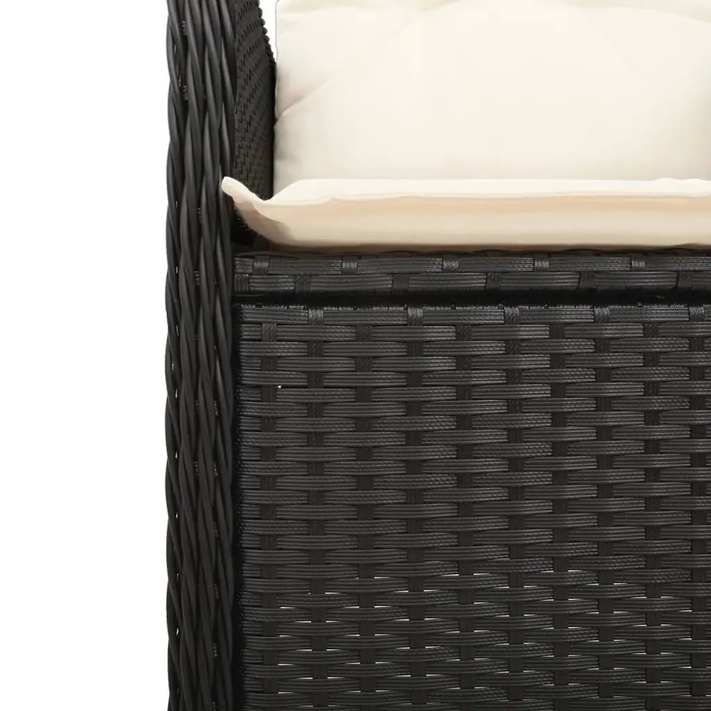 Reclining Garden Chairs 2 pc Set with Table Black Poly Rattan Outdoor Seating