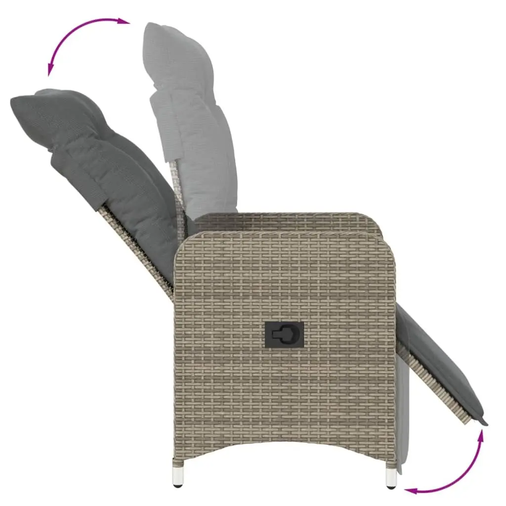 Reclining Garden Chair Outdoor Seating Adjustable Backrest Footrest Grey