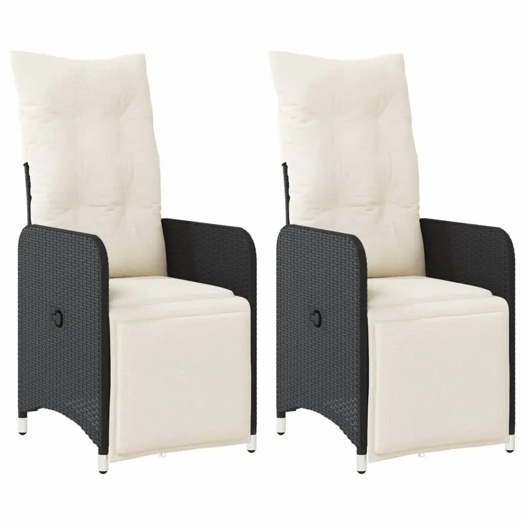 Outdoor Reclining Garden Chairs 2pc Set with Cushions Black Seating Furniture