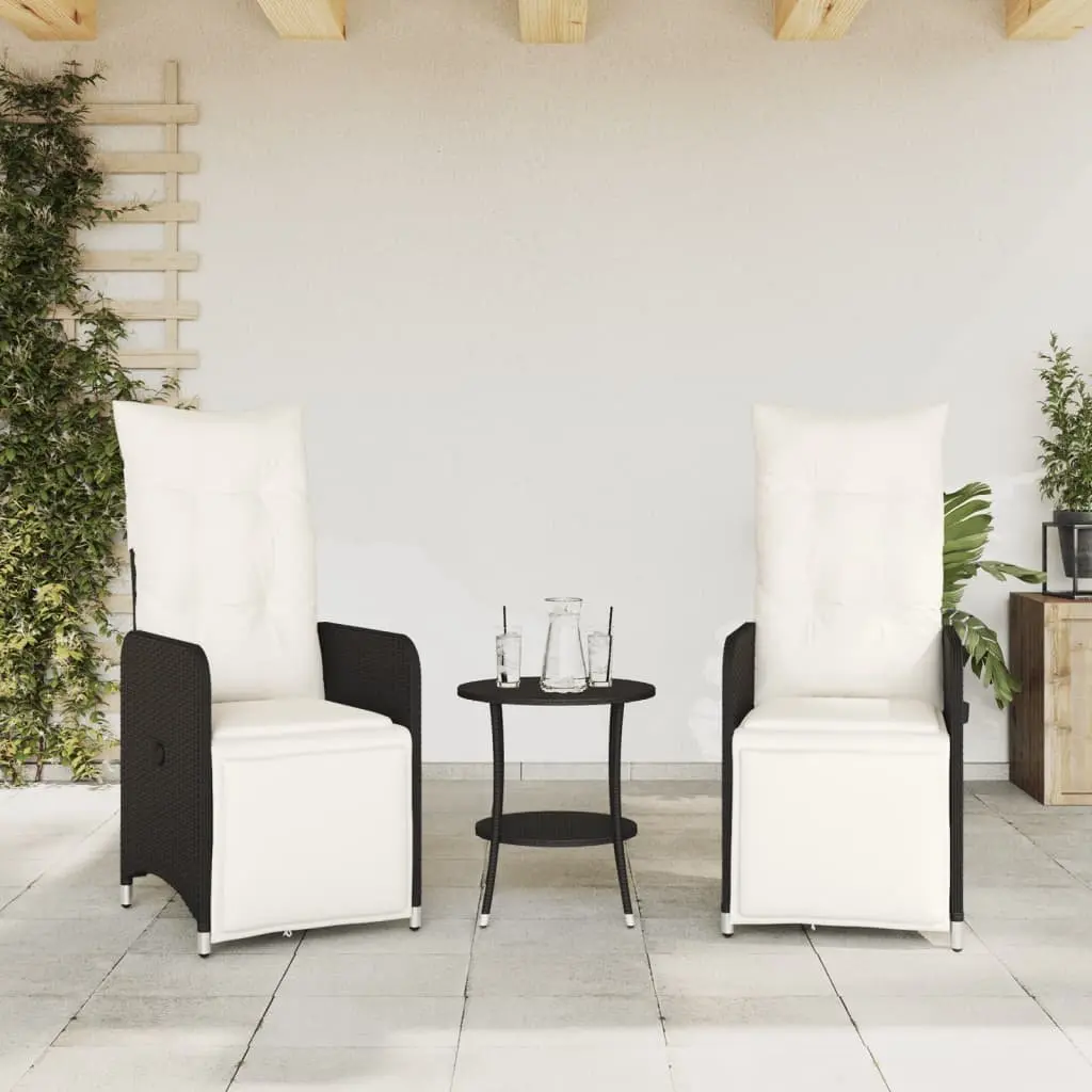 Outdoor Reclining Garden Chairs 2pc Set with Cushions Black Seating Furniture