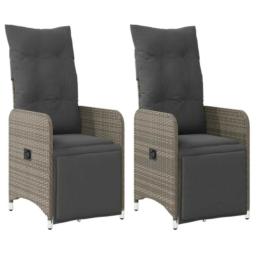Reclining Garden Chairs Outdoor Seating 2 pcs Adjustable Backrest Footrest Grey Poly Rattan