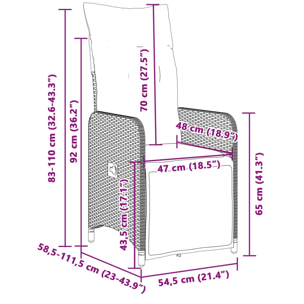 Reclining Garden Chairs Outdoor Seating 2 pcs Adjustable Backrest Footrest Grey Poly Rattan