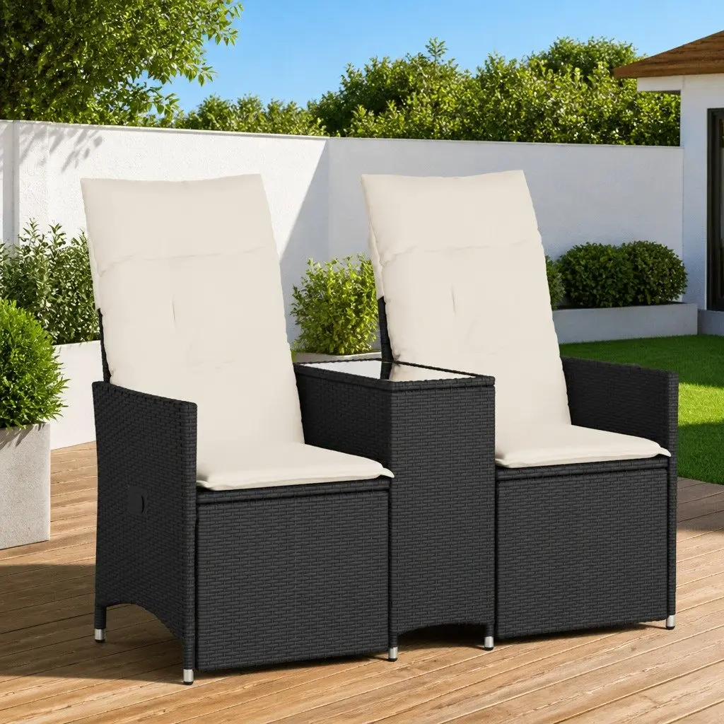 Reclining Garden Sofa 2-Seater Outdoor with Integrated Table Black