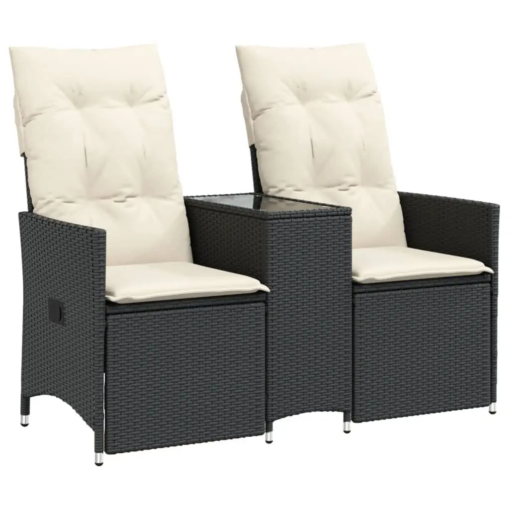 Reclining Garden Sofa 2-Seater Outdoor with Integrated Table Black