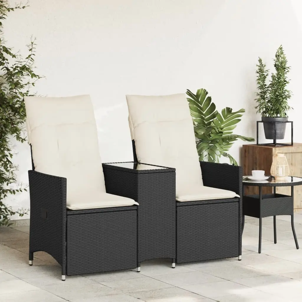 Reclining Garden Sofa 2-Seater Outdoor with Integrated Table Black