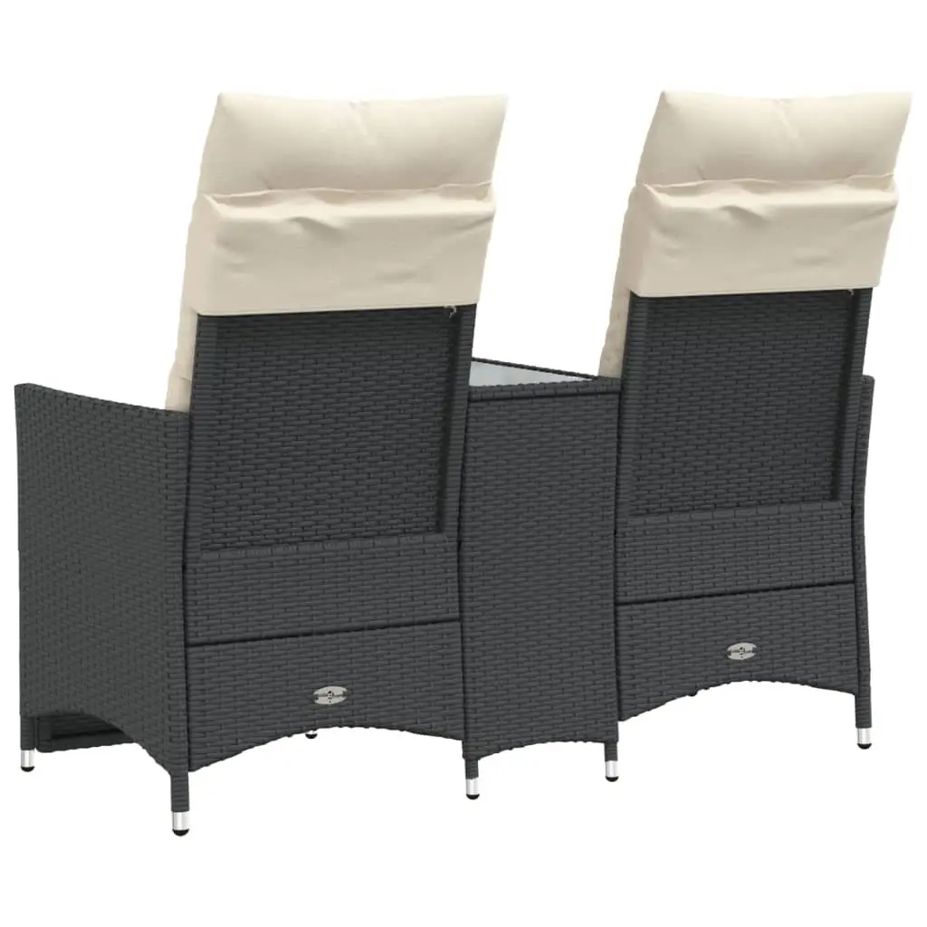 Reclining Garden Sofa 2-Seater Outdoor with Integrated Table Black