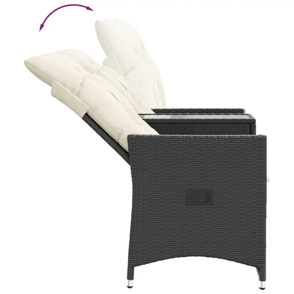 Reclining Garden Sofa 2-Seater Outdoor with Integrated Table Black