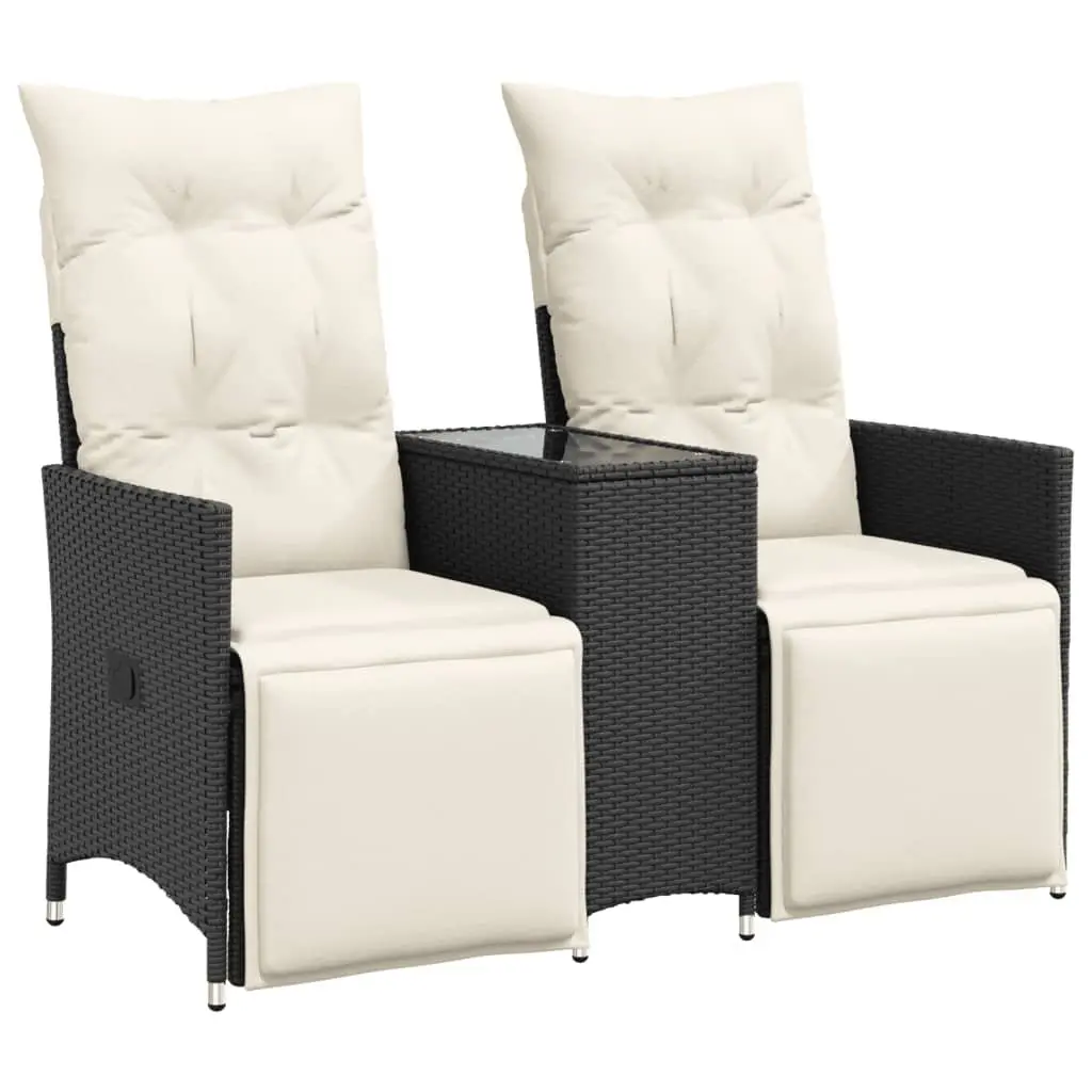 Reclining Garden Sofa 2-Seater with Central Table Outdoor Furniture Black
