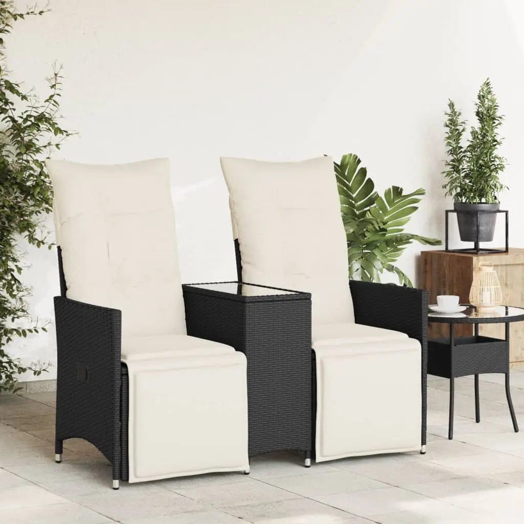 Reclining Garden Sofa 2-Seater with Central Table Outdoor Furniture Black