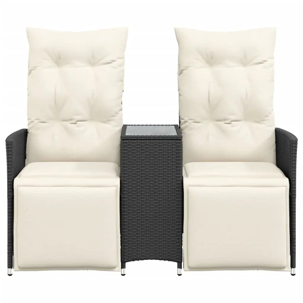 Reclining Garden Sofa 2-Seater with Central Table Outdoor Furniture Black