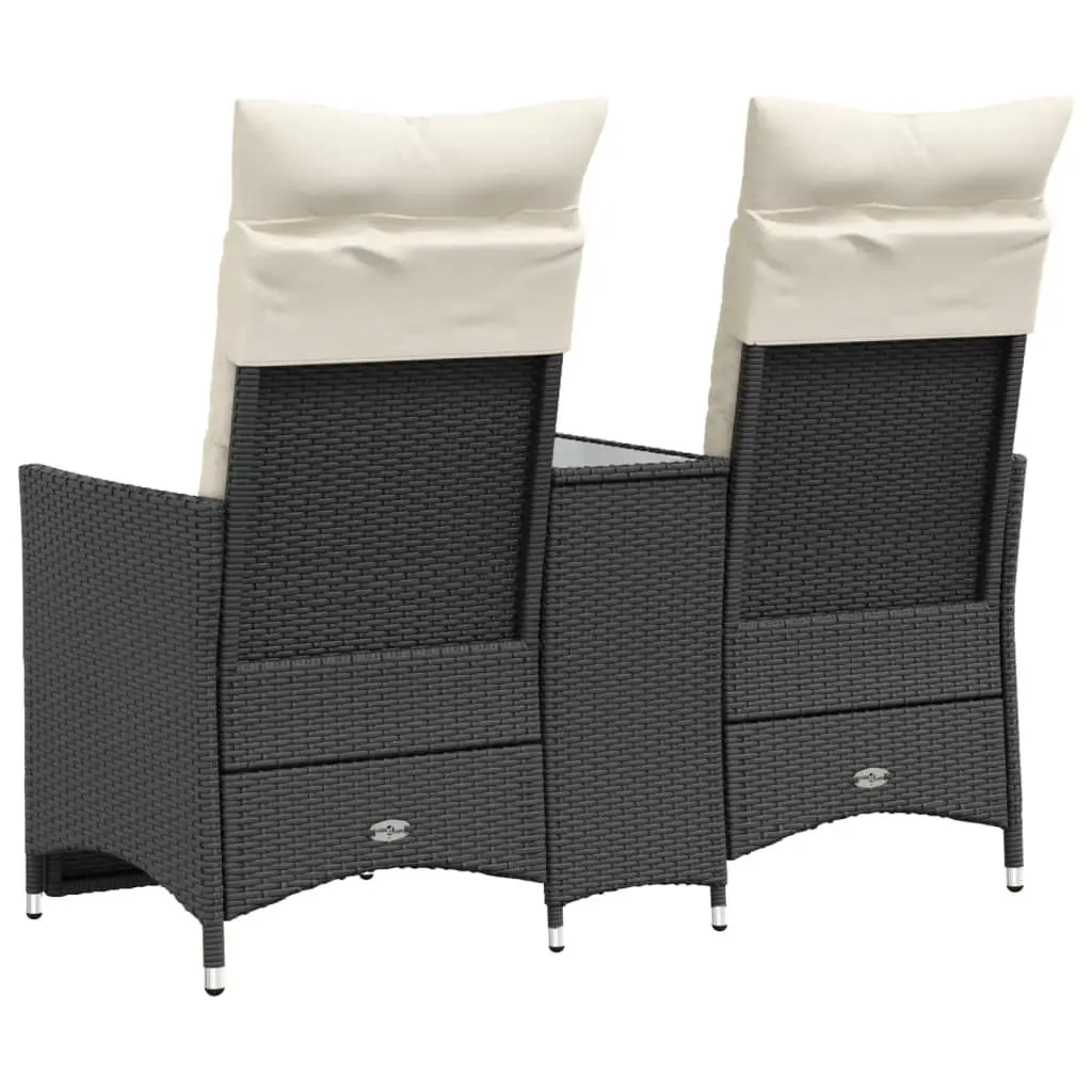 Reclining Garden Sofa 2-Seater with Central Table Outdoor Furniture Black