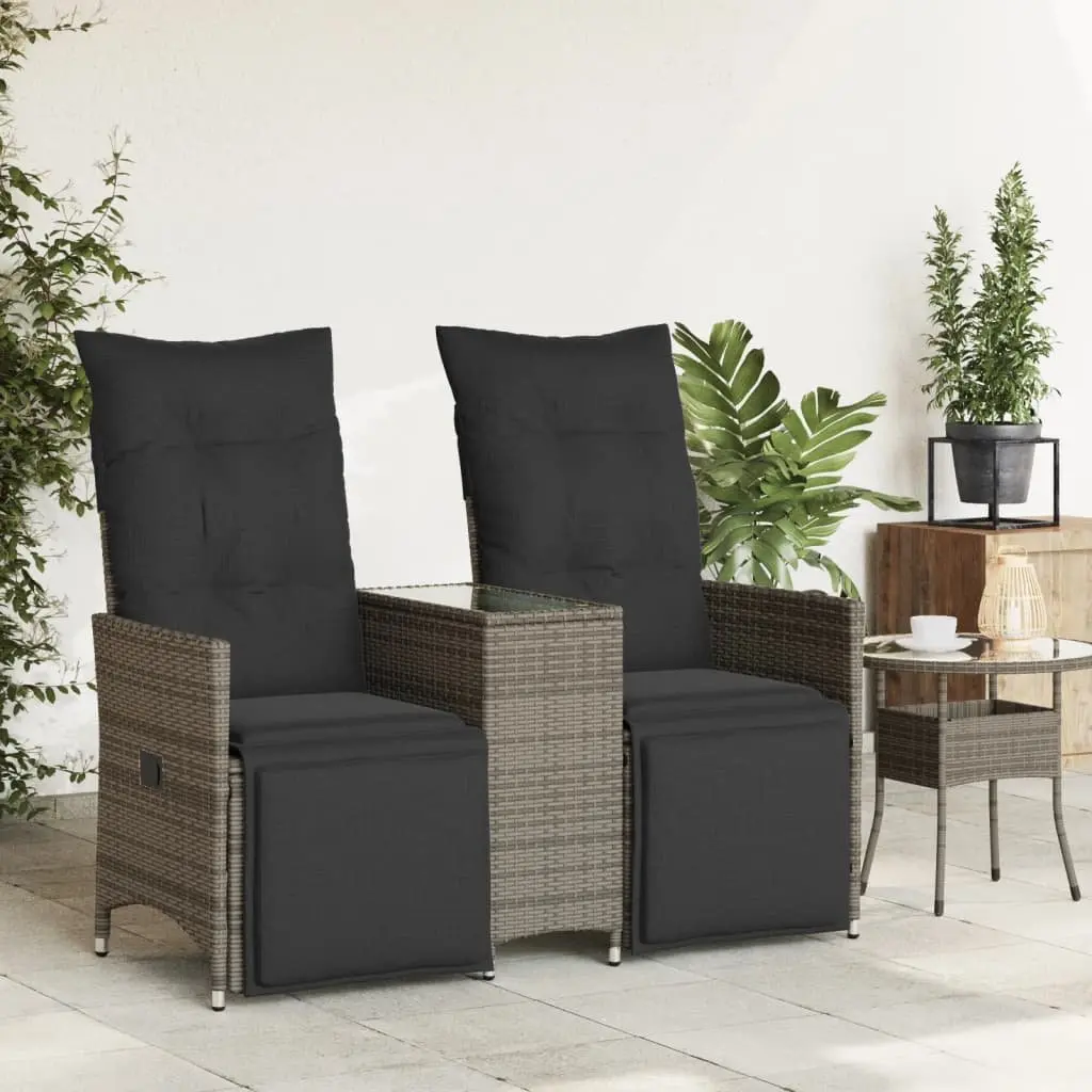 Reclining Garden Sofa 2-Seater with Central Table Grey Poly Rattan