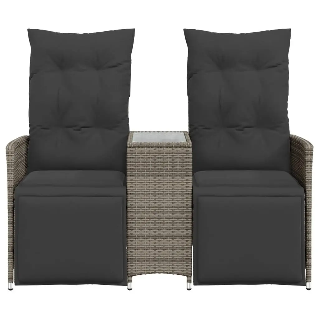 Reclining Garden Sofa 2-Seater with Central Table Grey Poly Rattan