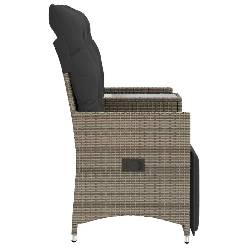 Reclining Garden Sofa 2-Seater with Central Table Grey Poly Rattan