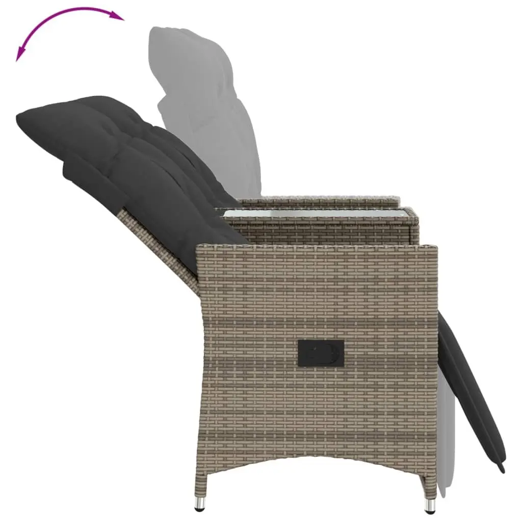 Reclining Garden Sofa 2-Seater with Central Table Grey Poly Rattan
