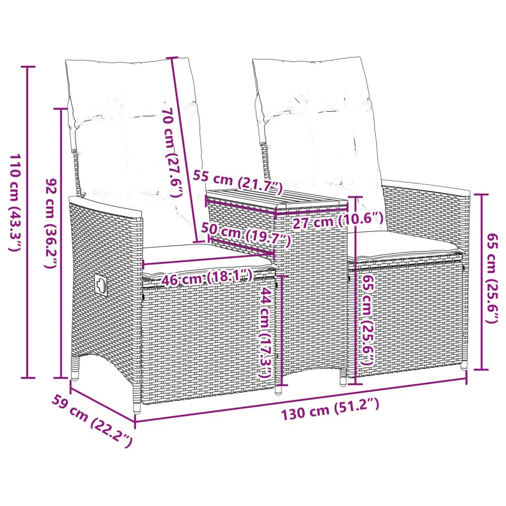 Outdoor Reclining Sofa with Central Table
