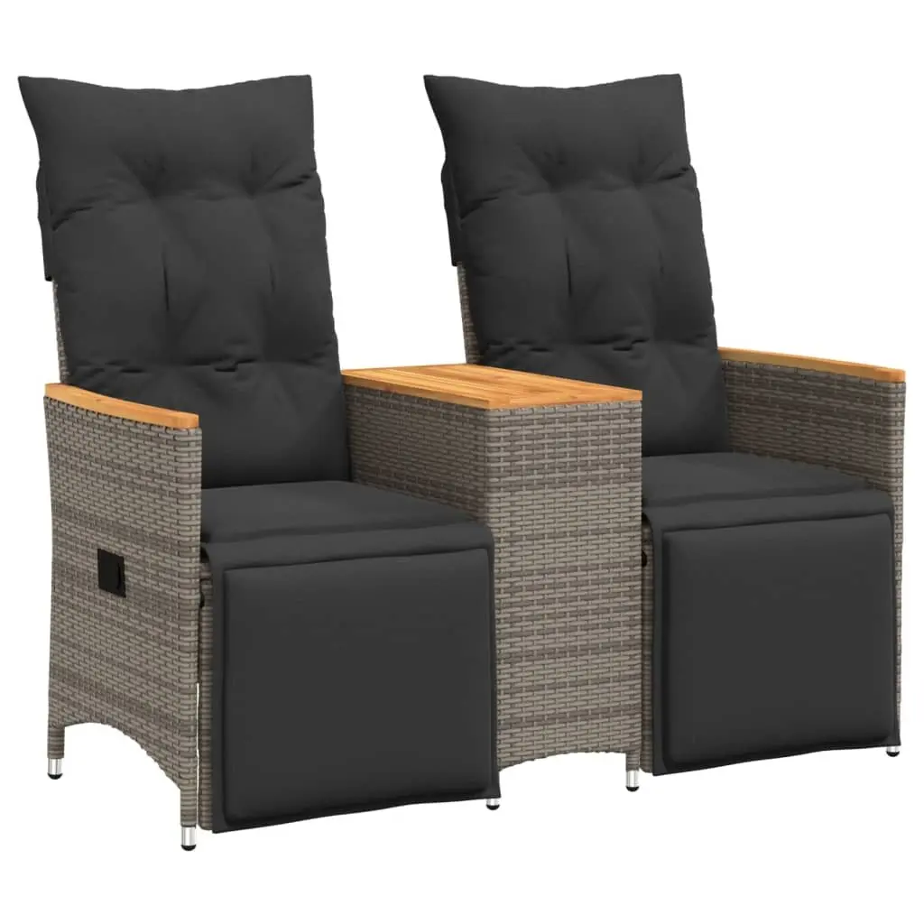 Reclining Garden Sofa 2-Seater Outdoor Grey Poly Rattan with Central Table