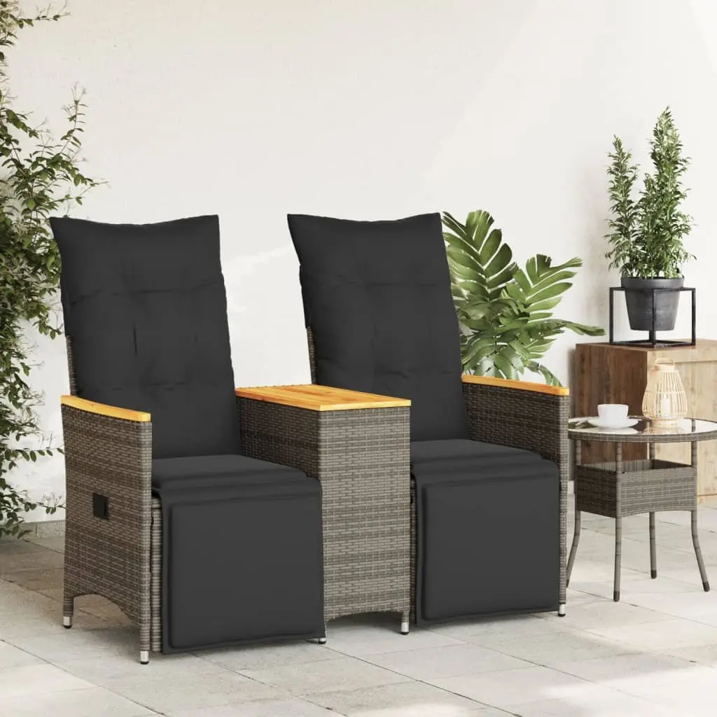 Reclining Garden Sofa 2-Seater Outdoor Grey Poly Rattan with Central Table