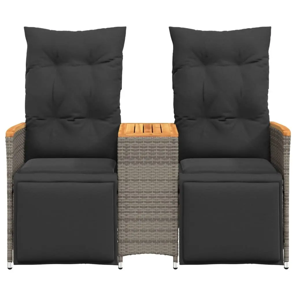 Reclining Garden Sofa 2-Seater Outdoor Grey Poly Rattan with Central Table
