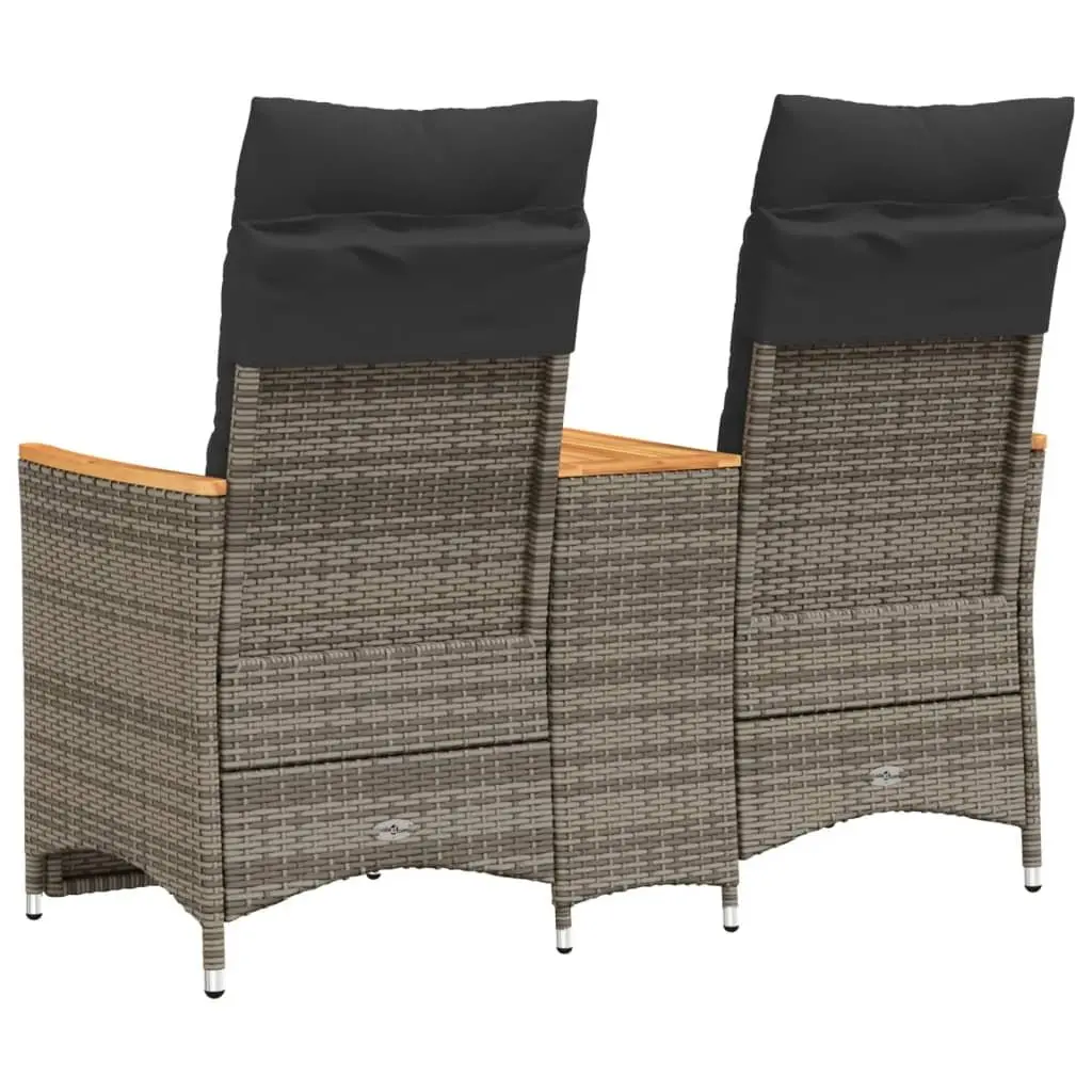 Reclining Garden Sofa 2-Seater Outdoor Grey Poly Rattan with Central Table
