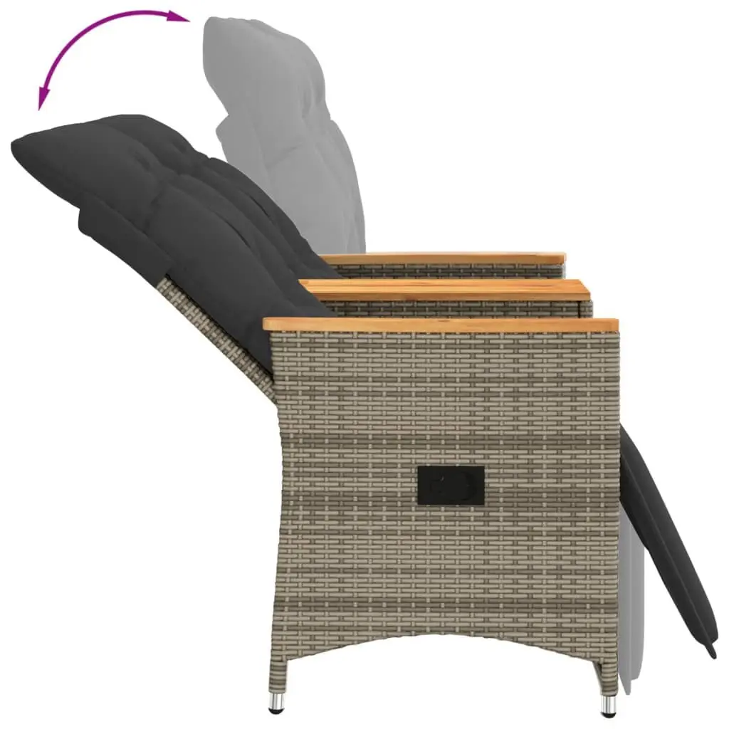 Reclining Garden Sofa 2-Seater Outdoor Grey Poly Rattan with Central Table