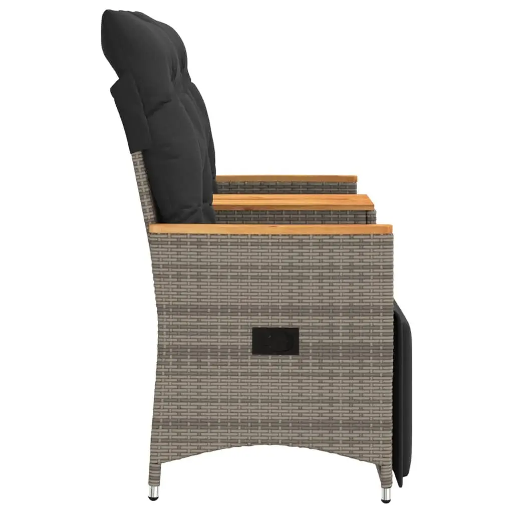 Reclining Garden Sofa 2-Seater Outdoor Grey Poly Rattan with Central Table