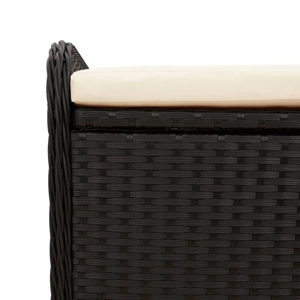 Outdoor Storage Bench Cushion Black PE Rattan Garden Seating 115 x 51 x 52 cm