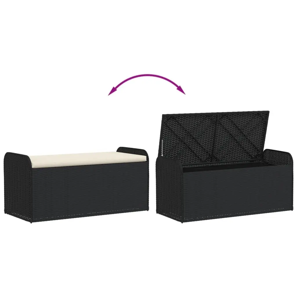 Outdoor Storage Bench Cushion Black PE Rattan Garden Seating 115 x 51 x 52 cm