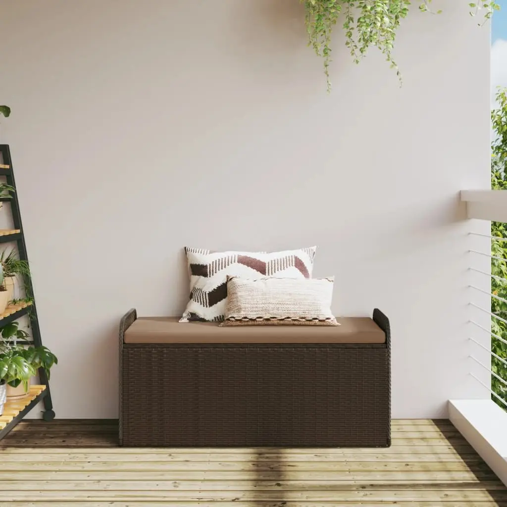 Outdoor Storage Bench Garden Seating 115 x 51 x 52 cm Brown Poly Rattan