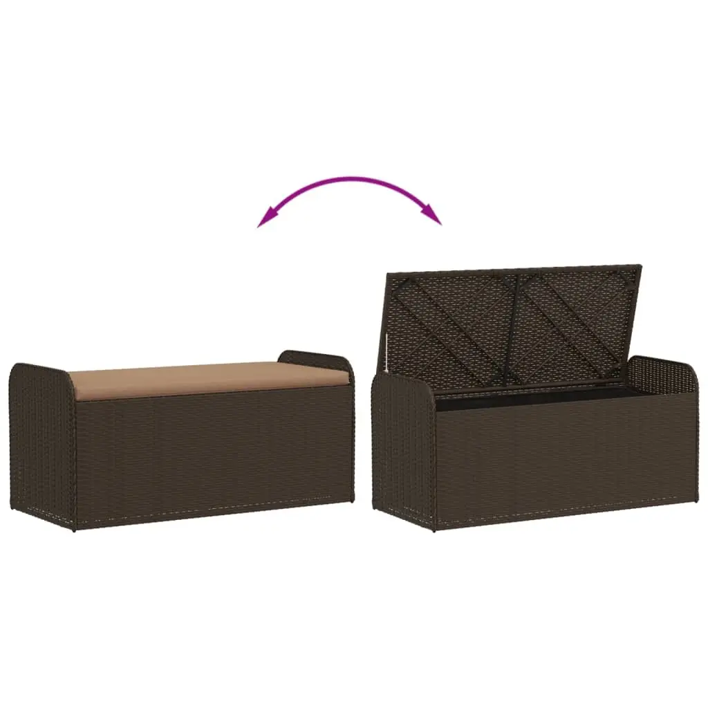 Outdoor Storage Bench Garden Seating 115 x 51 x 52 cm Brown Poly Rattan